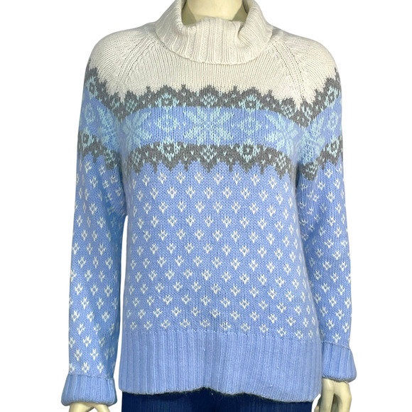 3-FOR-$30 Vtg Sz L Turtleneck Knit Sweater Fair Isle Pastel Blue Angora Blend - Picture 1 of 7